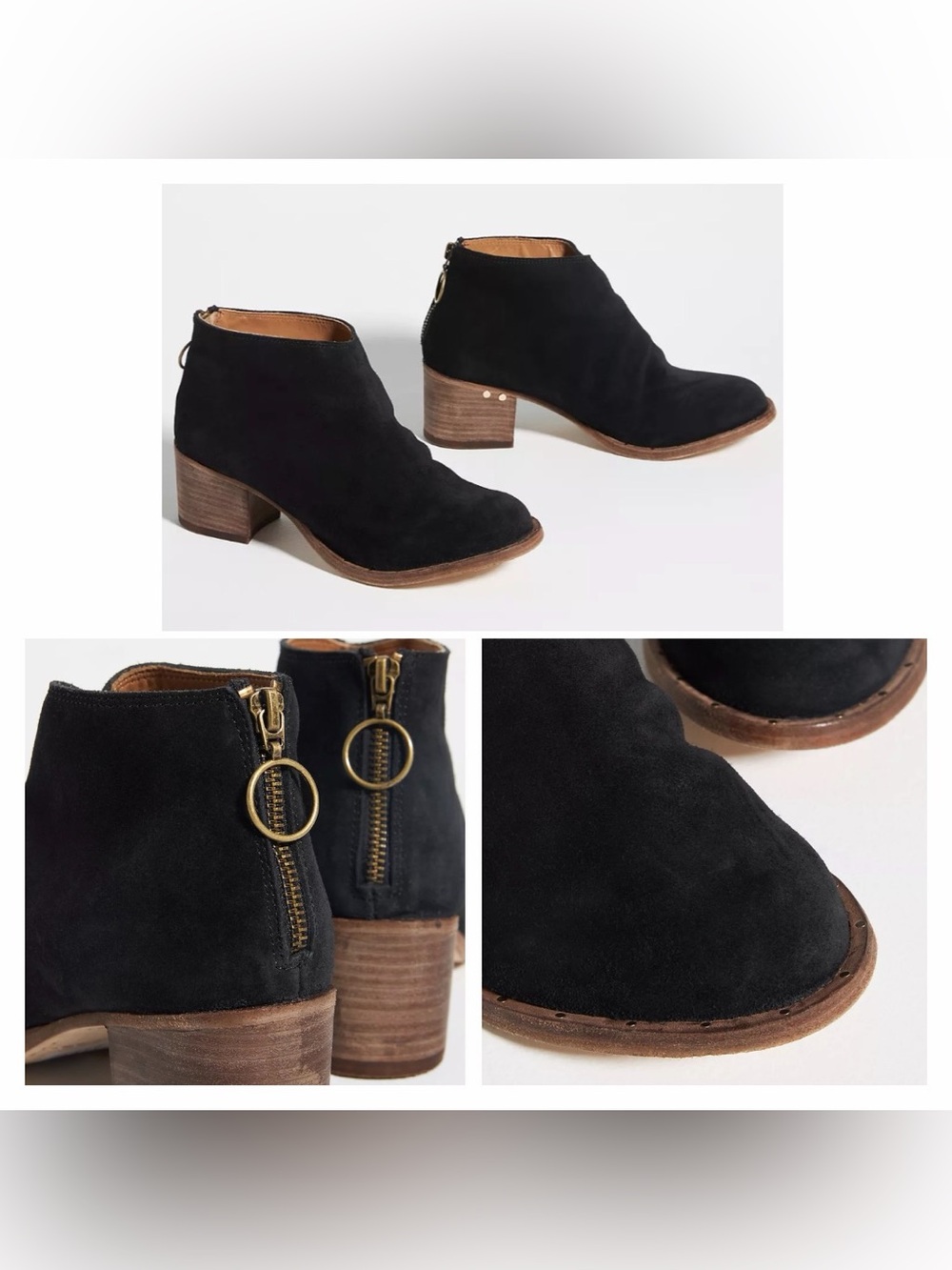 BEEK Eaglet Black Suede Wooden Heel Ankle Booties